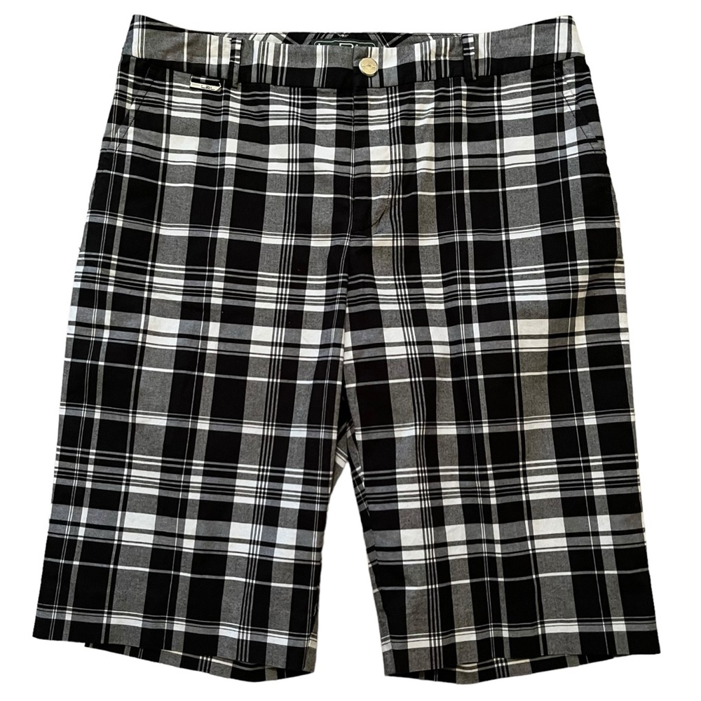 Lauren Ralph Lauren Active Black and White Plaid Stretch Cotton Bermuda Short